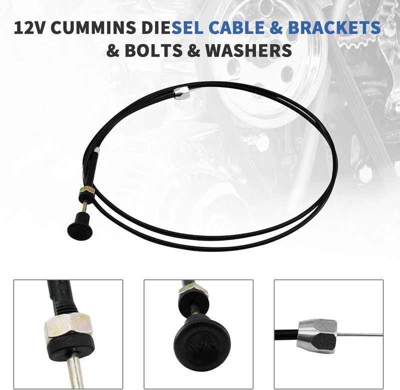RABROPAR 12V Fuel Shut Off Solenoid Cable Kit 70 inch with Bracket Compatible with 1994-1998 Dodge Trucks, Compatible with Cummins 5.9L Diesel Engine, Compatible with Bosch P7100 Pump - Image 2